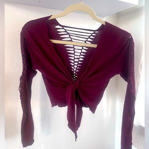 Burgundy crimson red wrap festival top